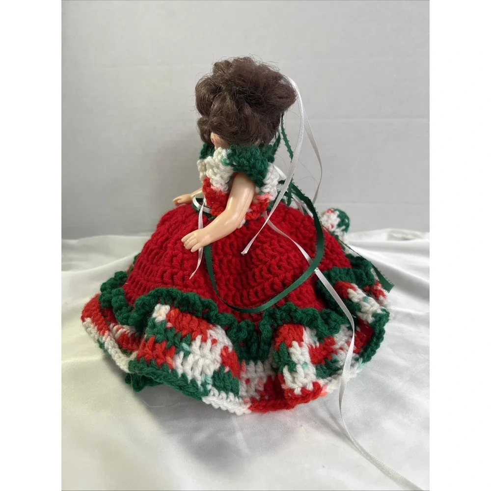Christmas Doll Decor Vintage Handmade Knit Crochet‎ Movable Arms Tree Topper